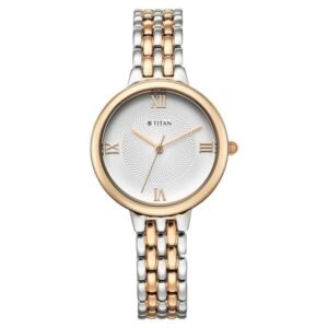 Titan Eminence Quartz Analog White Dial Two Toned Strap Watch For Women - TITAN 95364KM01