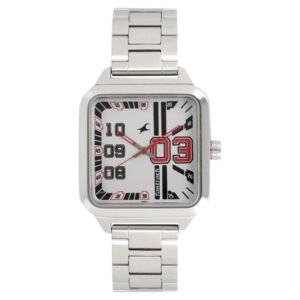 Fastrack Varsity Quartz Analog Watch for Guys with White Dial & Silver Stainless Steel Strap – 3179SM01
