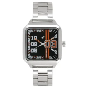 Fastrack Varsity Quartz Analog Watch for Guys with Black Dial & Silver Stainless Steel Strap – 3179SM02