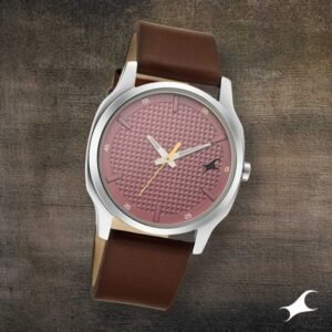 Fastrack Stunners Quartz Analog Red Dial Brown Leather Strap Watch for Guys – 3255SL01