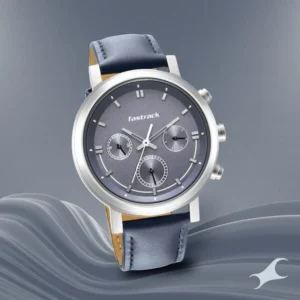 Fastrack Tick Tock Quartz Multifunction Blue Dial Leather Strap Watch for Guys – 3287SL01