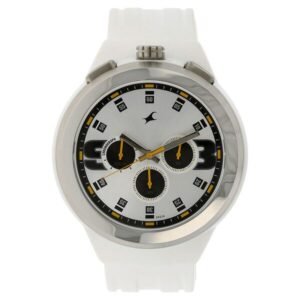 Fastrack Quartz Chronograph Watch for Guys with Silver Dial & White Plastic Strap – 38002PP01J