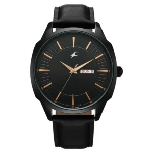 Fastrack Stunners Quartz Analog Black Dial Black Leather Strap Watch for Guys – 38213NL01