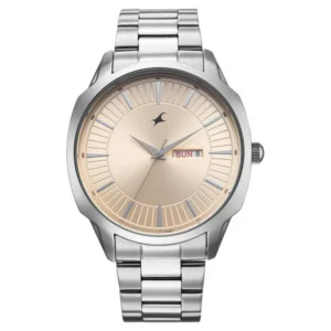 Fastrack Stunners Quartz Analog Beige Dial Silver Stainless Steel Strap Watch for Guys – 38213SM01