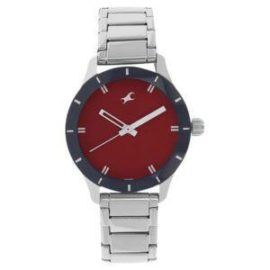 Fastrack Quartz Analog Watch for Girls Red Dial Silver Stainless Steel Strap | 6078SM05
