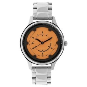 Fastrack Urgent Clementine Quartz Analog Watch for Girls Orange Dial Silver Stainless Steel Strap | 6138SM02