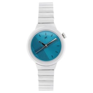 Fastrack Quartz Analog Watch for Girls Blue Dial Silver Metal Strap | 6149SM01