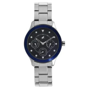 Fastrack All Nighters Quartz Multifunction Watch for Girls Blue Dial Silver Metal Strap | 6163KM01