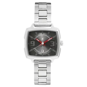 Fastrack Loopholes Quartz Analog with Date Watch for Girls Grey Dial Silver Stainless Steel Strap | 6167SM01