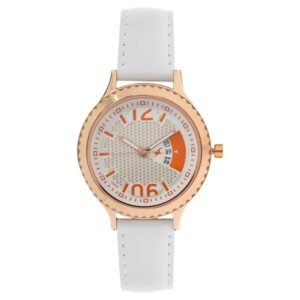 Fastrack Loopholes Quartz Analog with Date Watch for Girls Off White Dial White Leather Strap | 6168WL01