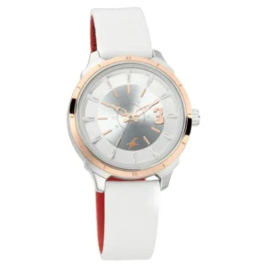 Fastrack All Nighters Quartz Analog Watch for Girls White Dial White Leather Strap | 6187KL01