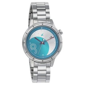 Fastrack Space Rover Quartz Analog with Date Watch for Girls Blue Dial Silver Stainless Steel Strap | 6194SM01