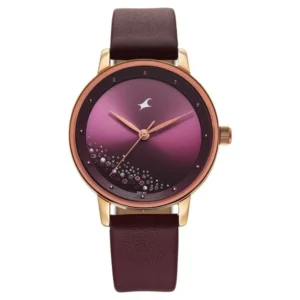 Fastrack Style Up Quartz Analog Watch for Girls Maroon Dial Maroon Leather Strap | 6206WL03
