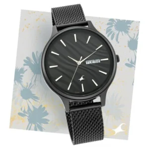 Fastrack Ruffles Quartz Analog Day & Date Watch for Girls Black Dial Black Stainless Steel Strap | 6207NM01Fastrack Ruffles Quartz Analog Day & Date Watch for Girls Black Dial Black Stainless Steel Strap | 6207NM01