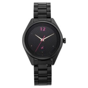 Fastrack Quartz Analog Watch for Girls Black Dial Black Stainless Steel Strap | 6215NM01
