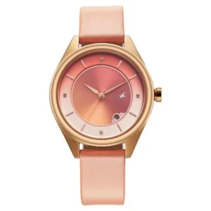Fastrack Style Up Quartz Analog with Date Watch for Girls Pink Dial Pink Leather Strap | 6215WL01