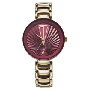 Fastrack Chrome K Quartz Analog with Date Watch for Girls Maroon Dial Metal Strap | 6216QM03
