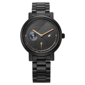 Fastrack Tick Tock Quartz Analog Watch for Girls Black Dial Black Stainless Steel Strap | 6225NM01