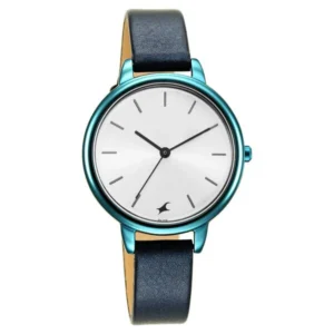 Fastrack Glitch Quartz Analog Watch for Girls Silver Dial Blue Leather Strap | 6234QL01