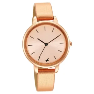 Fastrack Glitch Quartz Analog Watch for Girls Rose Gold Dial Rose Gold Leather Strap | 6234WL01