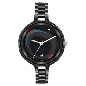 Fastrack MetaWe Quartz Analog Watch for Girls Black Dial Black Stainless Steel Strap | 6306KM01