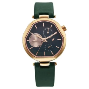 Fastrack Tick Tock Quartz Multifunction Watch for Girls Green Dial Green Leather Strap | 6319WL02