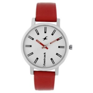 Fastrack Quartz Analog Watch for Girls White Dial Red Leather Strap | 68010SL01