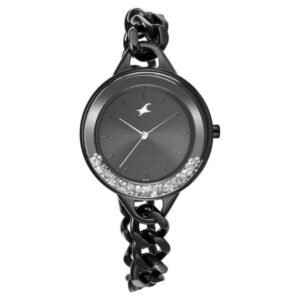 Fastrack Glitch Quartz Analog Watch for Girls Black Dial Black Stainless Steel Strap | 68026NM01