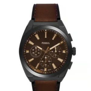 Fossil Everett Chronograph Black Sunray Dial Brown Leather Men's Watch 44 mm – FS6108