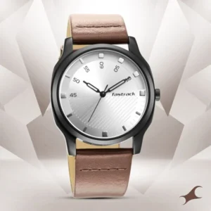 Fastrack Stunners Quartz Analog Silver Dial Brown Leather Strap Watch for Guys – 3255NL02