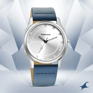 Fastrack Stunners Quartz Analog Silver Dial Blue Leather Strap Watch for Guys – 3255SL03