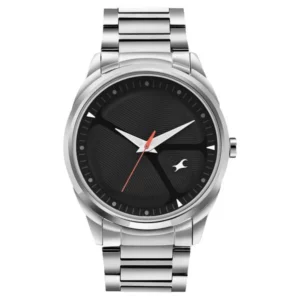 Fastrack MetaWe Quartz Analog Black Dial Silver Stainless Steel Strap Watch for Guys – 3273SM02