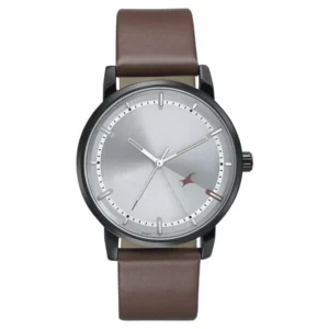 Fastrack Style Up Quartz Analog Silver Dial Brown Leather Strap Watch for Guys – 3278NL01