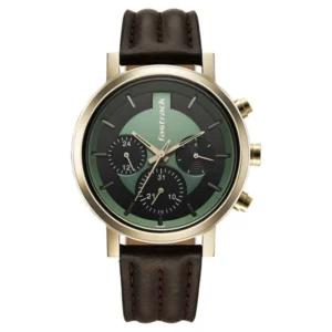 Fastrack Chrome K Quartz Multifunction Green Dial Brown Leather Strap Watch for Guys – 3287QL02
