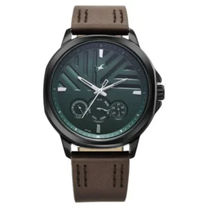 Fastrack Fleek Quartz Multifunction Green Dial Brown Leather Strap Watch for Guys – 3303NL01