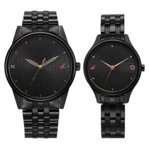 Fastrack Mixmatched Quartz Analog Couple Watch with Black Metal Strap – 33056296NM02P