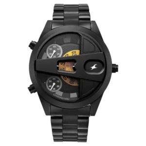 Fastrack Overdrive Chronograph Micromotor Black Dial Black Stainless Steel Strap Watch for Guys – 3331NM01