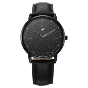Fastrack Stunners X Quartz Analog Black Dial Black Leather Strap Watch for Guys – 38159NL01