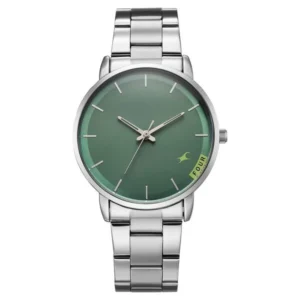 Fastrack Stunners Quartz Analog Green Dial Silver Stainless Steel Strap Watch for Guys – 38159SM05