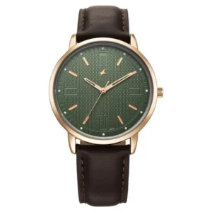 Fastrack Stunners X Quartz Analog Green Dial Brown Leather Strap Watch for Guys – 38159WL01