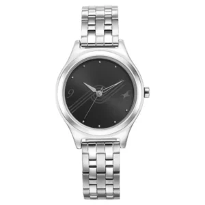 Fastrack Stunners Quartz Analog Black Dial Silver Metal Strap Watch for Girls – 6152SM06