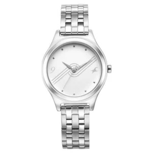 Fastrack Stunners Quartz Analog White Dial Silver Metal Strap Watch for Girls – 6152SM07