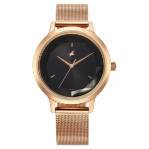 Fastrack Fleek Quartz Analog Black Dial Rose Gold Stainless Steel Strap Watch for Girls – 6210WM03