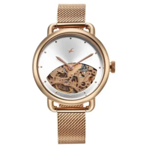 Fastrack Automatics Silver Dial Rose Gold Stainless Steel Strap Watch for Girls – 6288WM01