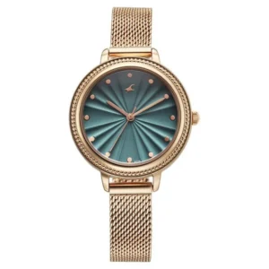 Fastrack Stunners X Quartz Analog Green Dial Rose Gold Stainless Steel Strap Watch for Girls – 68048WM01