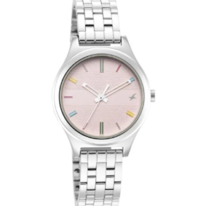 Fastrack Stunners Quartz Analog Pink Dial Silver Metal Strap Watch for Girls – 6152SM04
