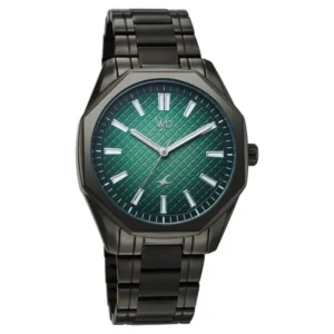 Vyb Quest by Fastrack Quartz Analog Green Dial Grey Metal Strap Watch for Guys – FV30042QM02W