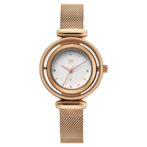 Vyb Celeste by Fastrack Quartz Analog White Dial Rose Gold Stainless Steel Strap Watch for Girls – FV60118WM01W
