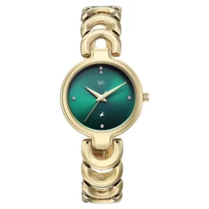 Vyb Successor by Fastrack Quartz Analog Green Dial Golden Metal Strap Watch for Girls – FV60141YM01W