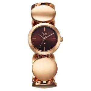 Vyb Showstopper by Fastrack Quartz Analog Maroon Dial Rose Gold Metal Strap Watch for Girls – FV60145WM01W